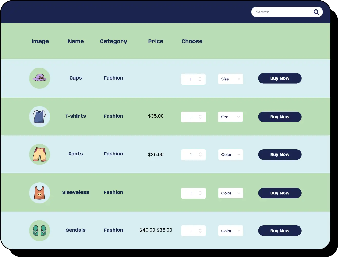 Woocommerce table